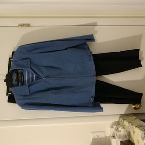 Sag Harbor 3-Piece Blue Pantsuit Set Jacket Striped Tank Top and Pants Size 18W